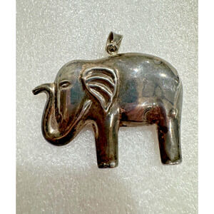 Sterling Silver Elephant Pendant Puffy 3D Trunk UP Good Luck 12 Grams
